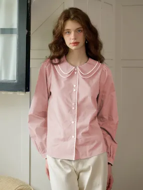 Button Down Collar Style Reinforced Hems ??Final Sale??Courtney Round Neck Cotton Blouse