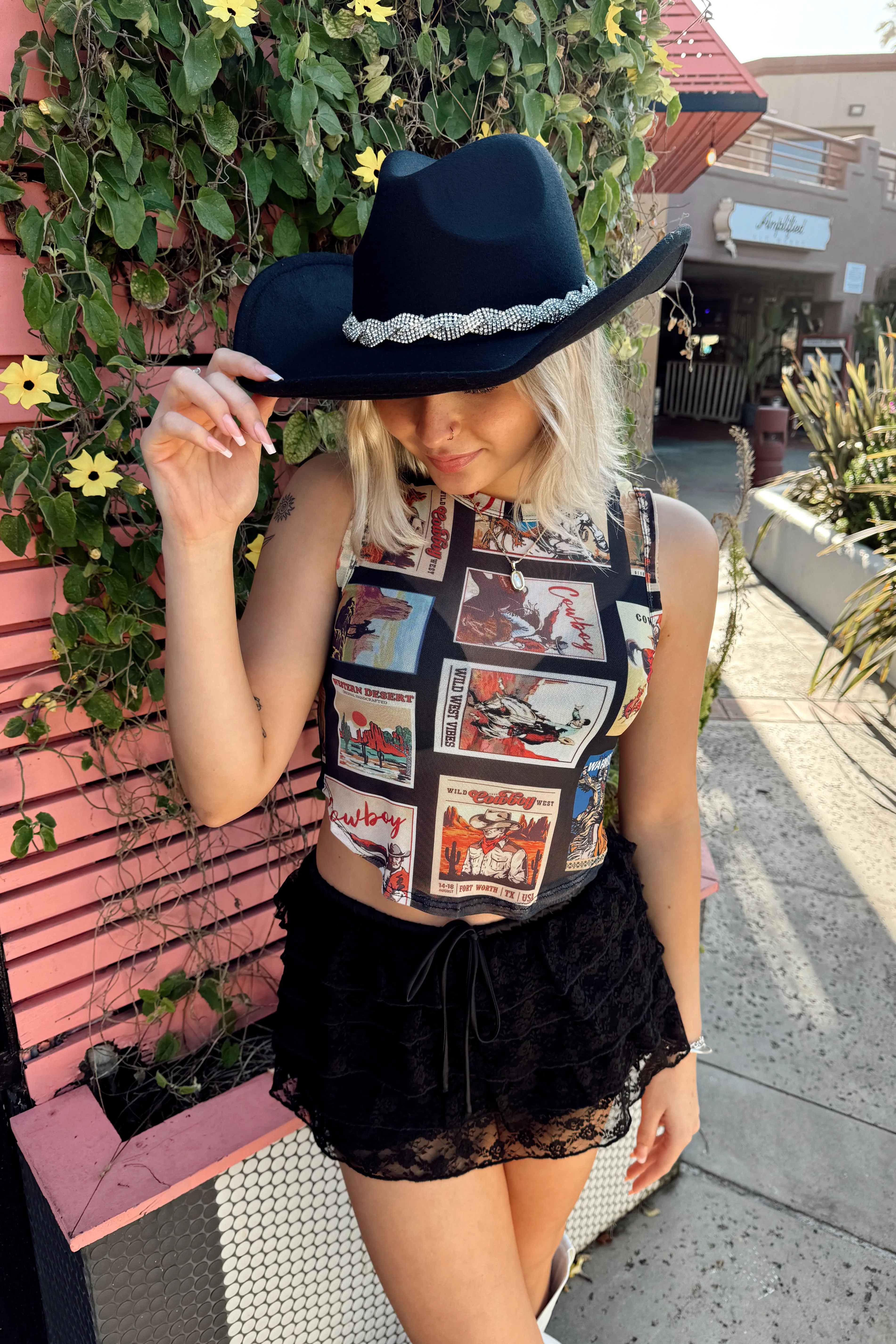 UltraFineMesh ZeroWaste Pattern Western Stamped Mesh Crop Tank