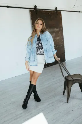 Adjustable drawstring PreShrunkFabric Dopamine Denim Shacket