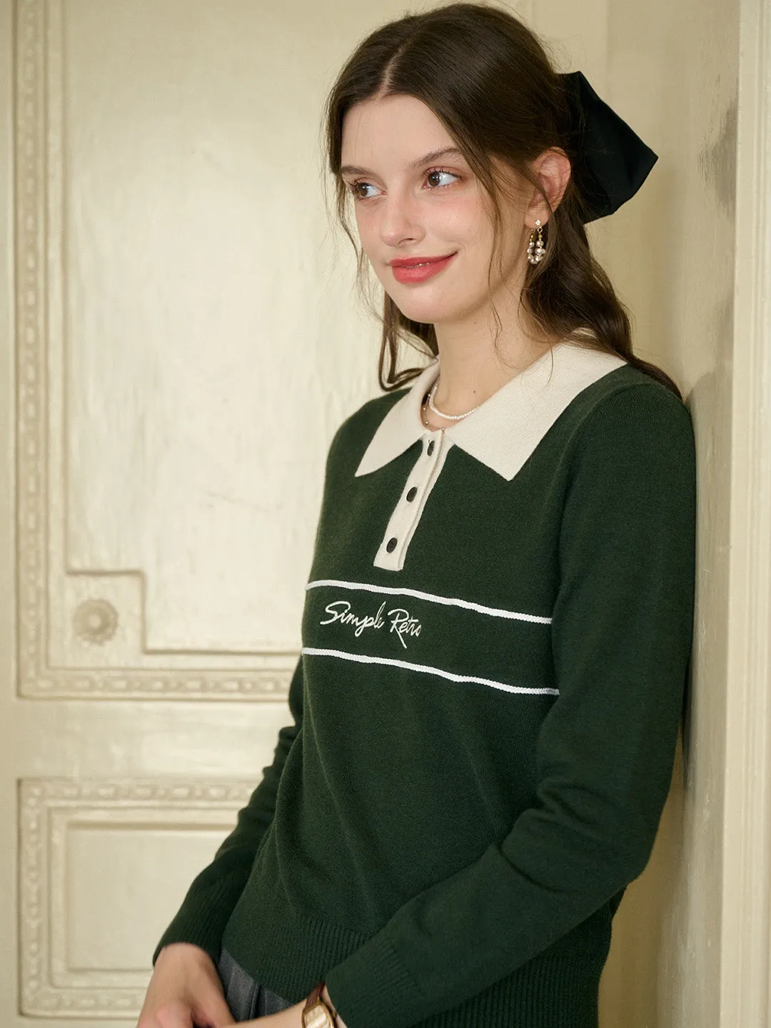 ??Final Sale??Lara Versatile Polo Collar SR Logo Top Everyday Comfort