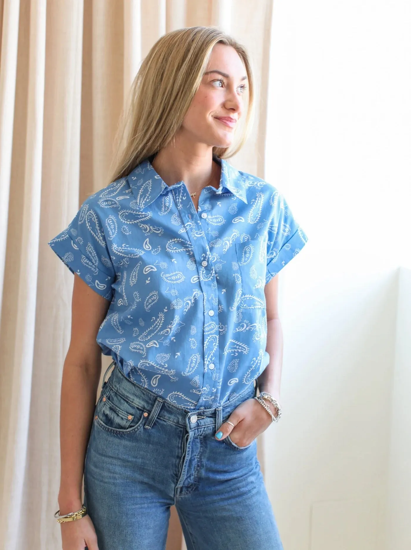 Breathable Construction Paisley Cornflower Blouse