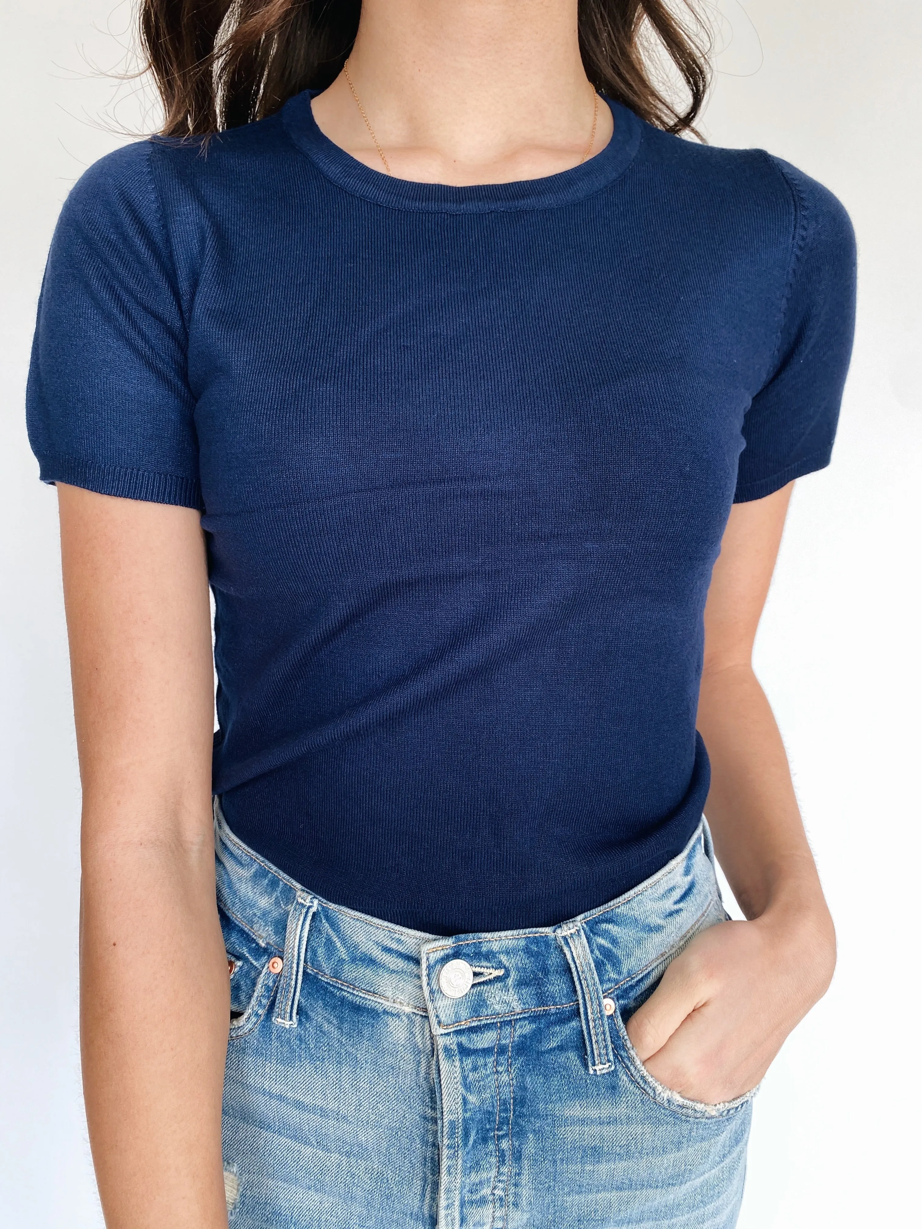 Jane Crew Neck - Navy Circular Knit Technology Sustainable Waterproofing