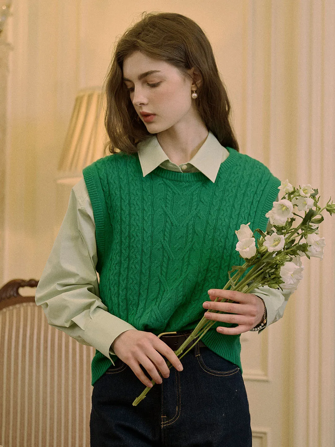 Molly Classic Crew Neck 100% Wool Knitted Vest HygienicCoating Reinforced Elbow Patches