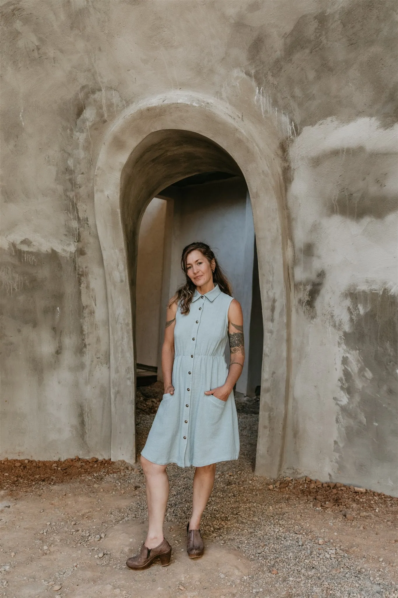 Mona Dress in BB Blue Texture Cotton Urban Favorite Flattering Fit for All