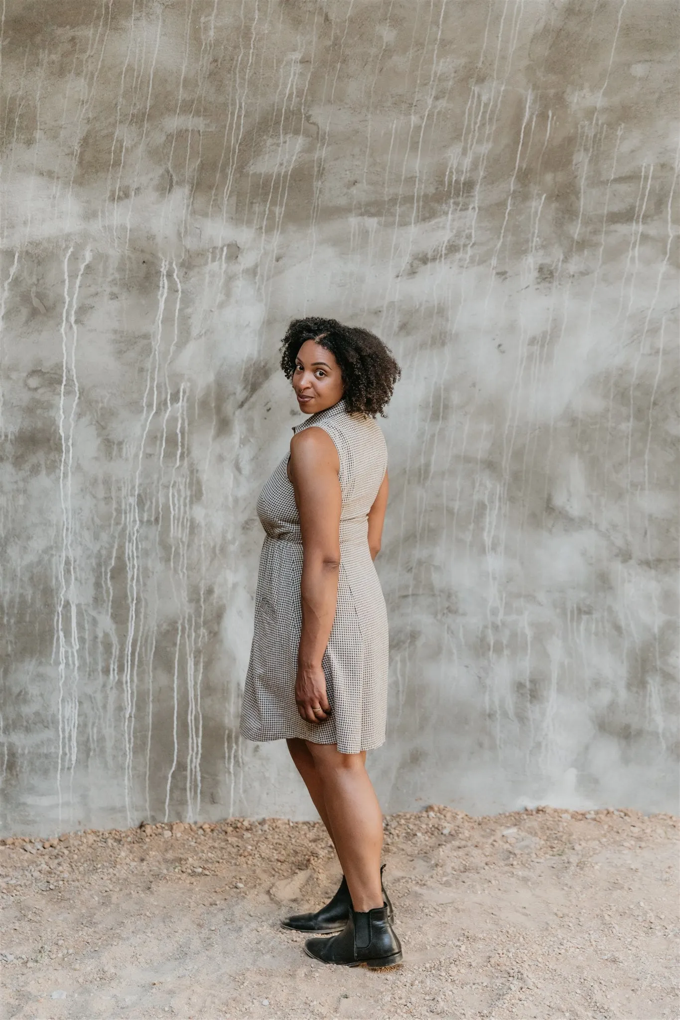 Mona Dress in Black & Oat Cotton Gingham Chic Layers Breathable Design