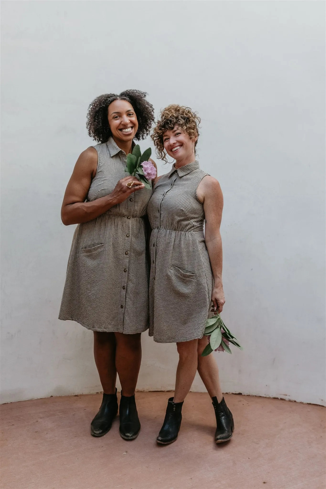 Mona Dress in Black & Oat Cotton Gingham Versatile Fit Noble Glow