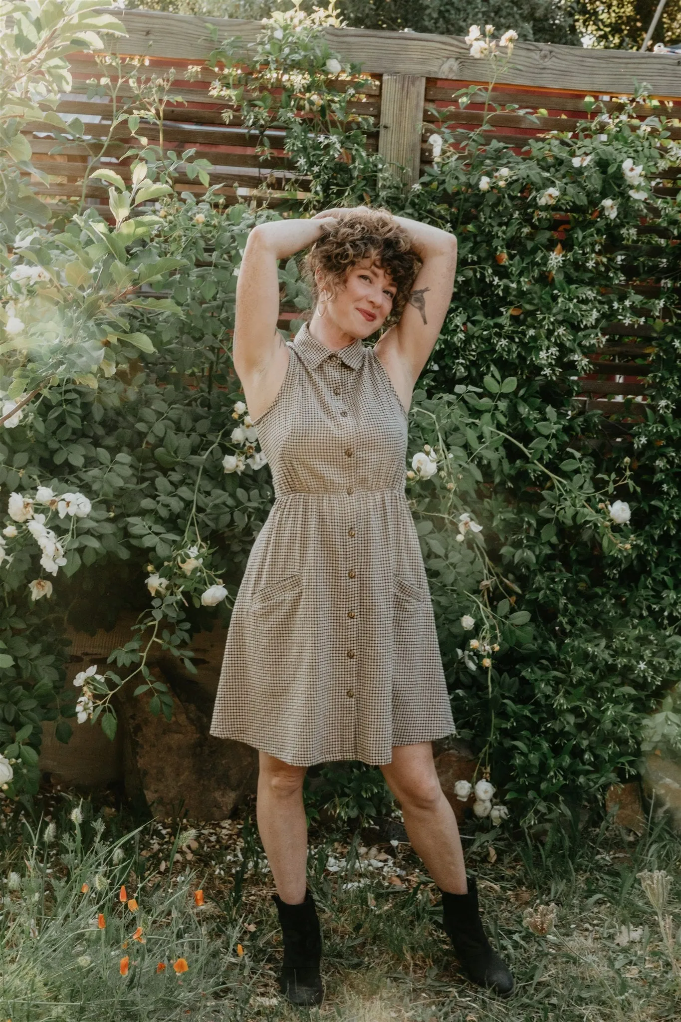 Versatile Cut Mona Dress in Black & Oat Cotton Gingham