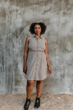 Mona Dress in Black & Oat Cotton Gingham Occasion Wear