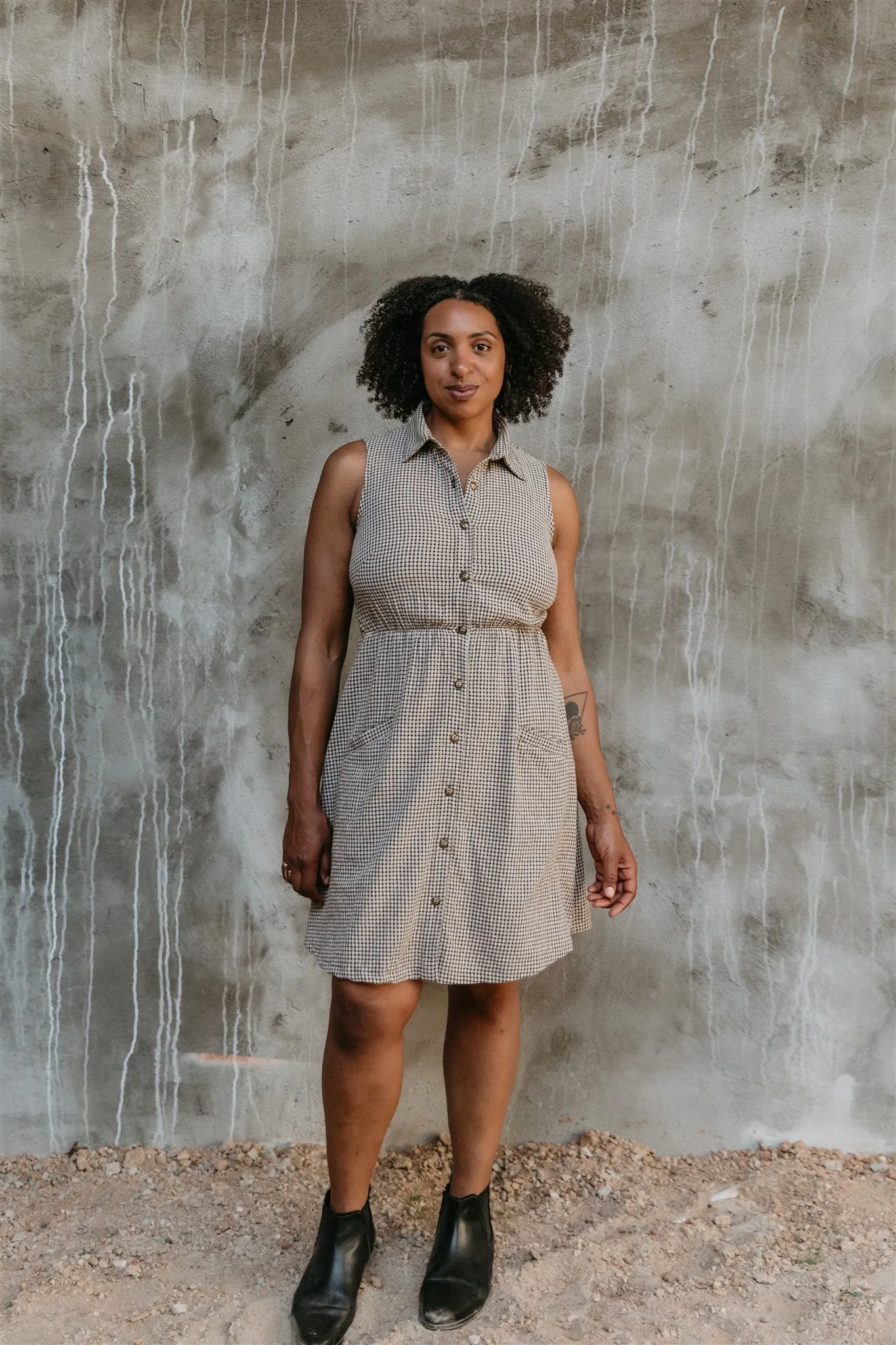 Mona Dress in Black & Oat Cotton Gingham Occasion Wear