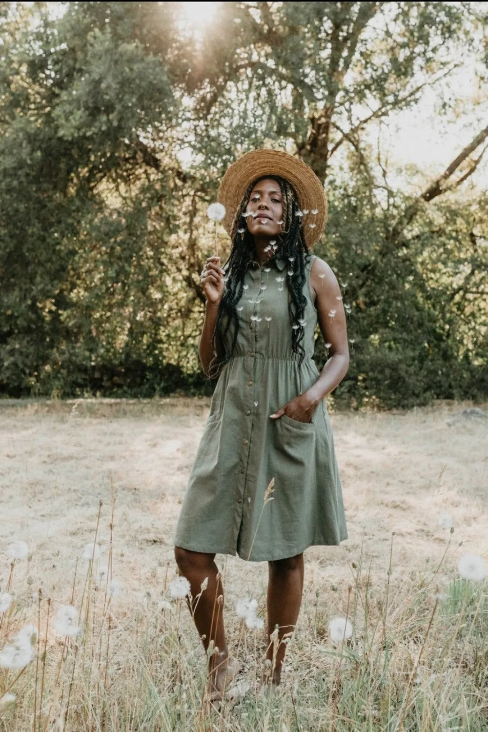 City Bright Mona Dress in Olive Linen