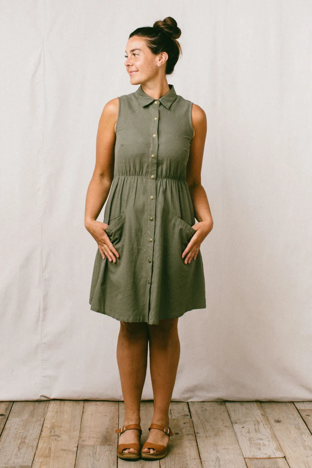 Mona Dress in Olive Linen Fit Choice
