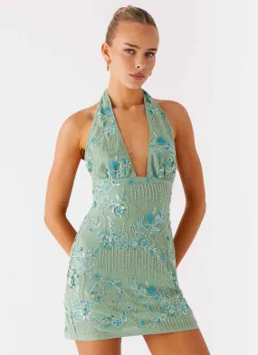 Stylish and Comfortable Monet Beaded Mini Dress - Mint