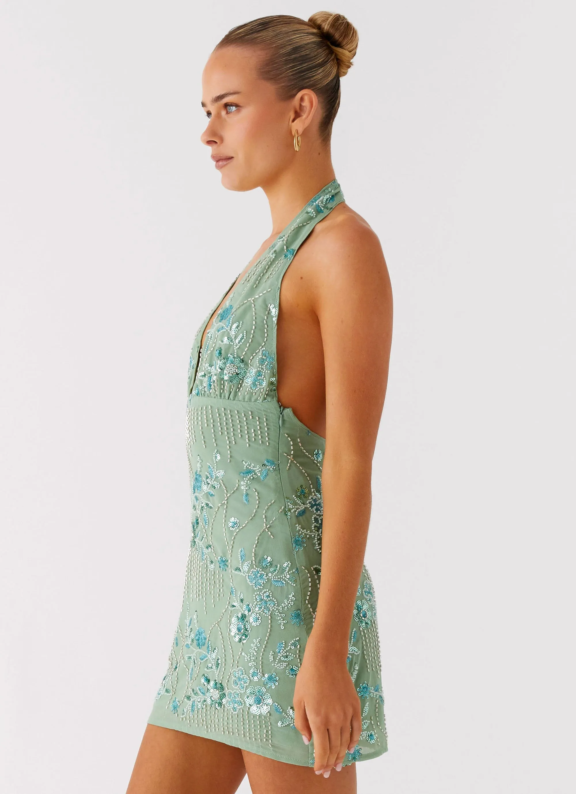 Durable Stitching Monet Beaded Mini Dress - Mint