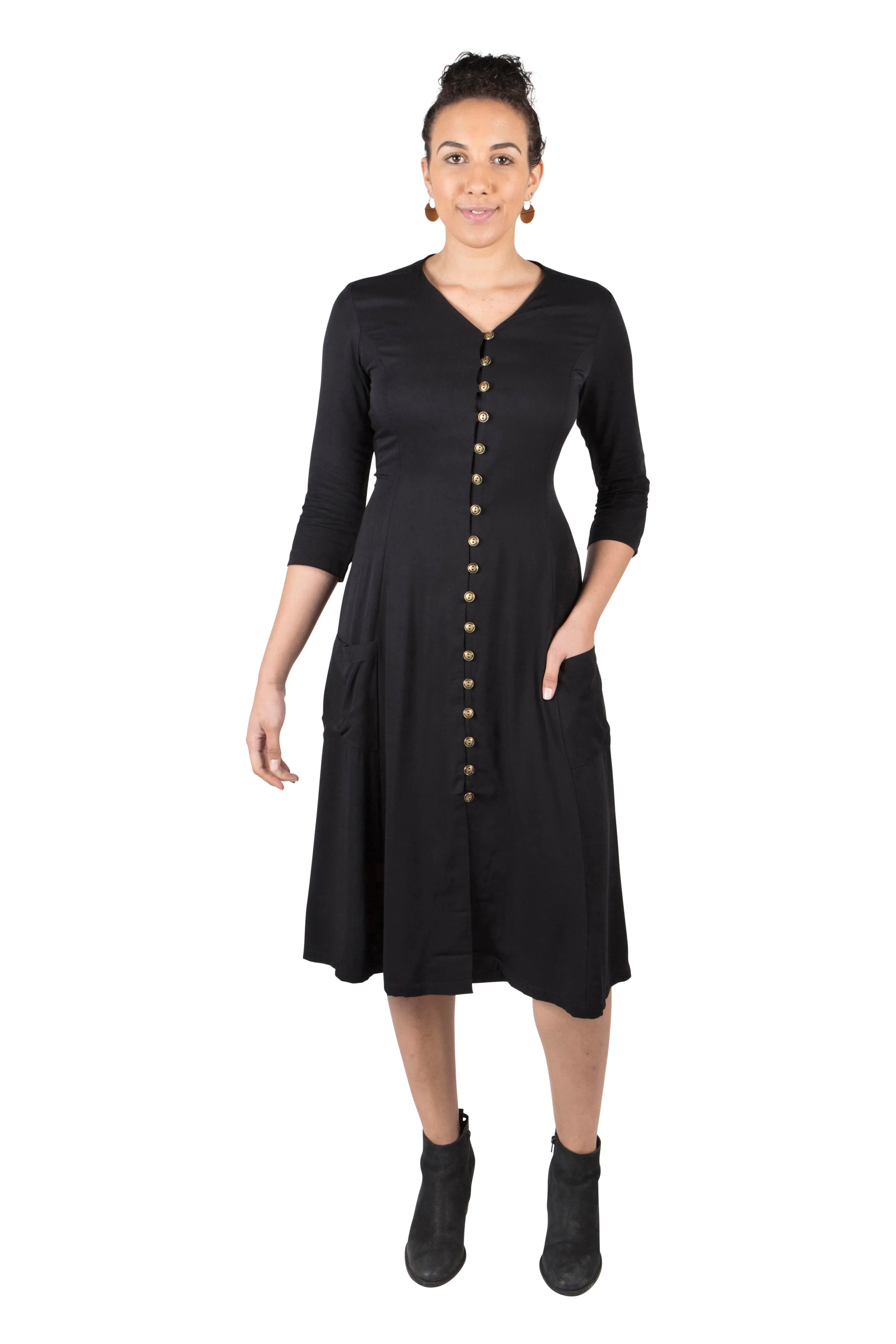 Fiona Dress in Black Challis Casual Lines