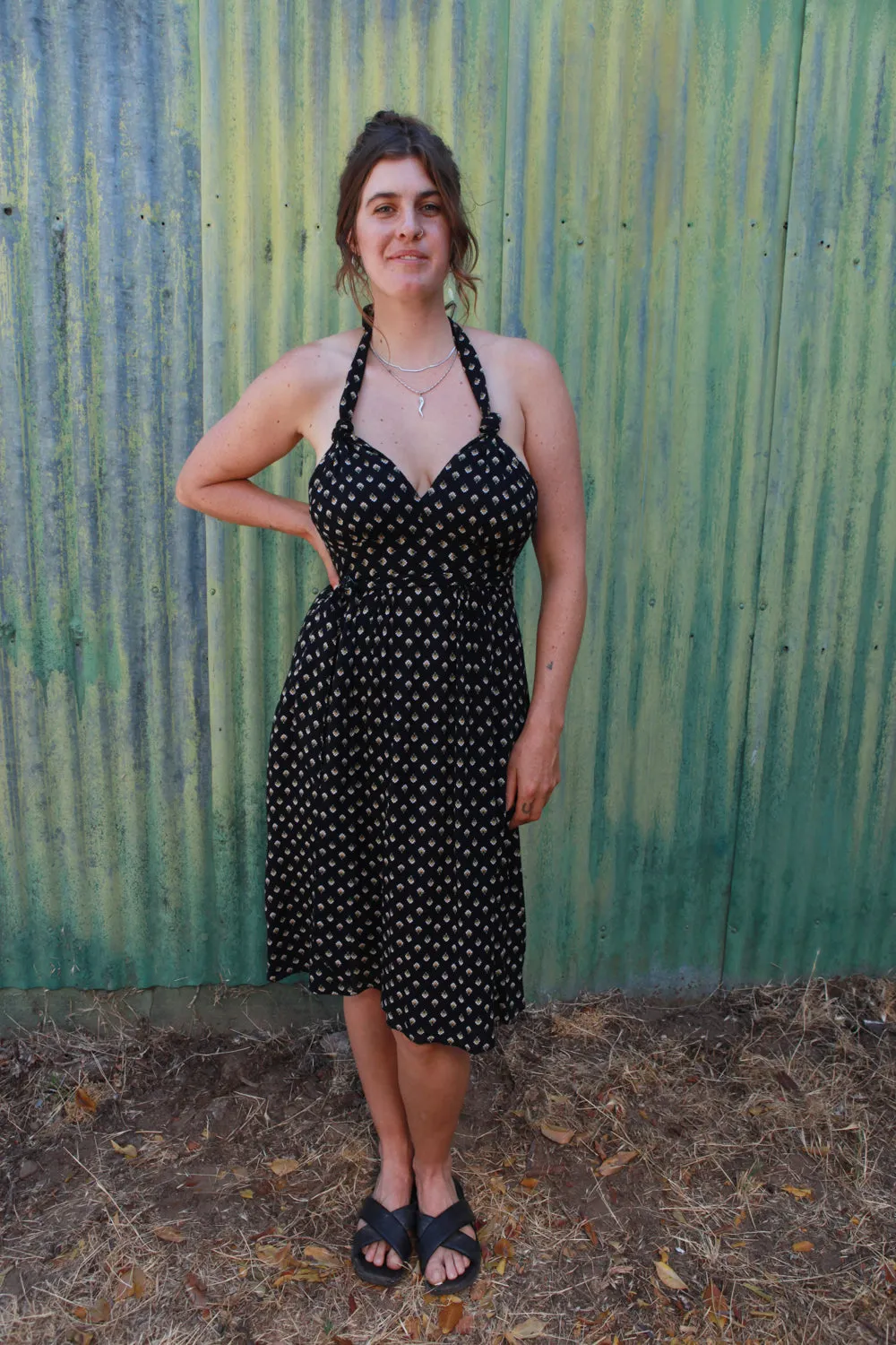 Flower Soft Youthful Look Monroe Dress in Black Blossom Crepe