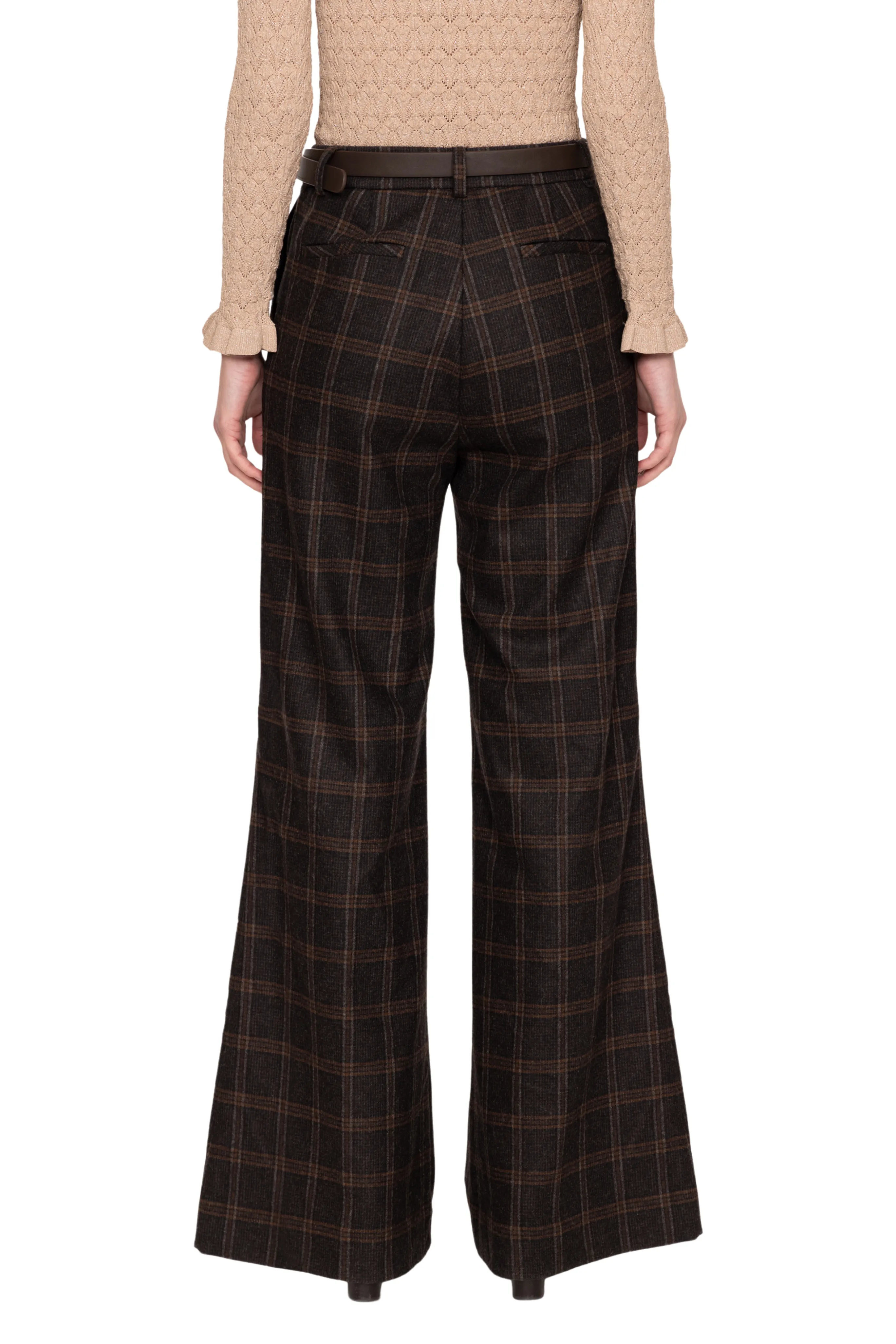 Monroe Wool Plaid Belted High Waisted Pant Urban Style Zipper Closure