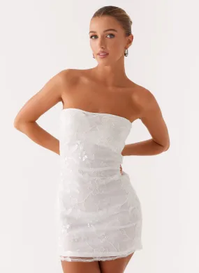 Moorey Beaded Mini Dress - White Silver Clean Fit All-Season Comfort