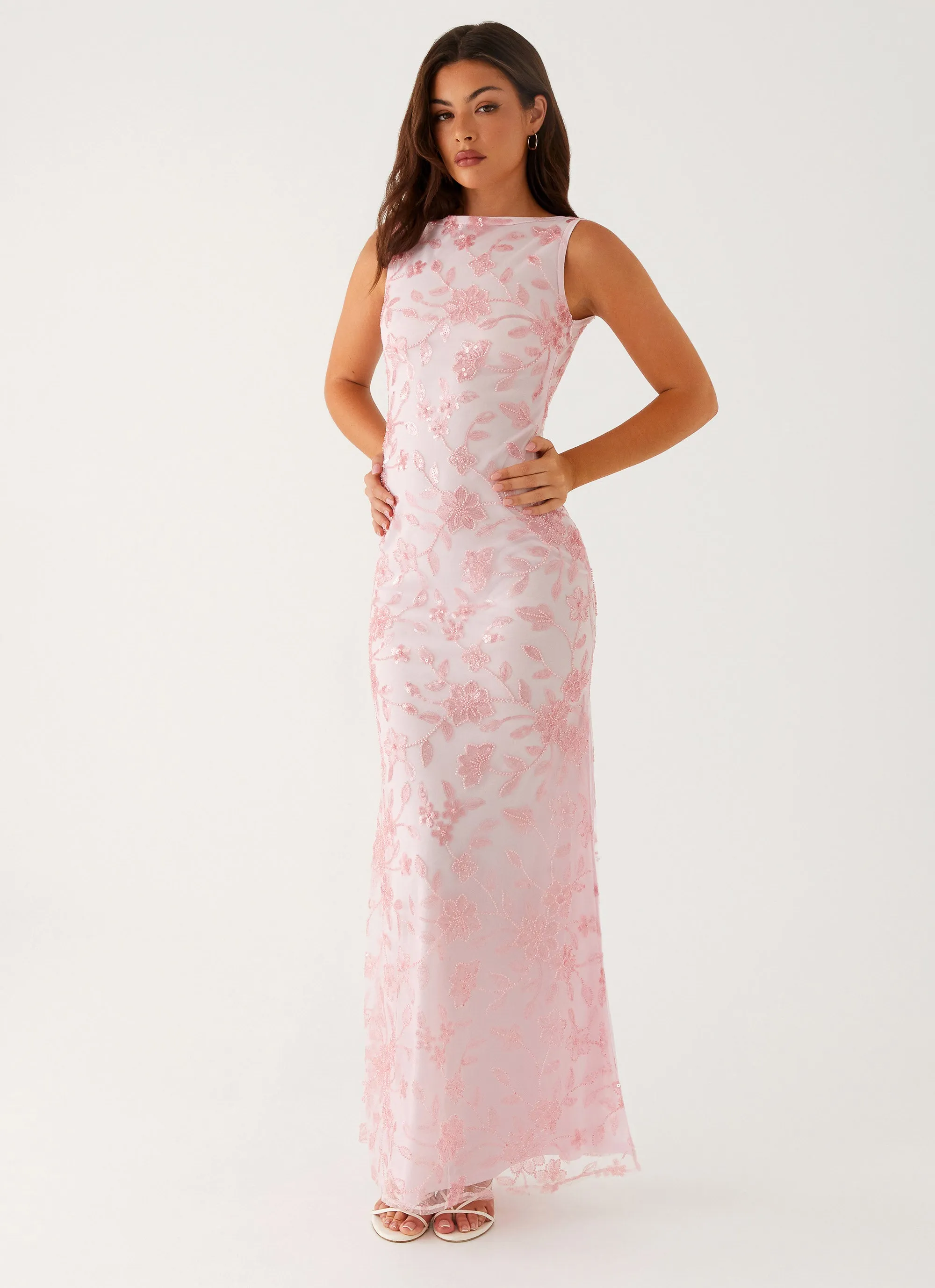 Moorey High Neck Maxi Dress - Pink Layer Base