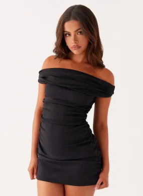 Inverted Pleats Resort Vacation Morgan Off Shoulder Mini Dress - Black