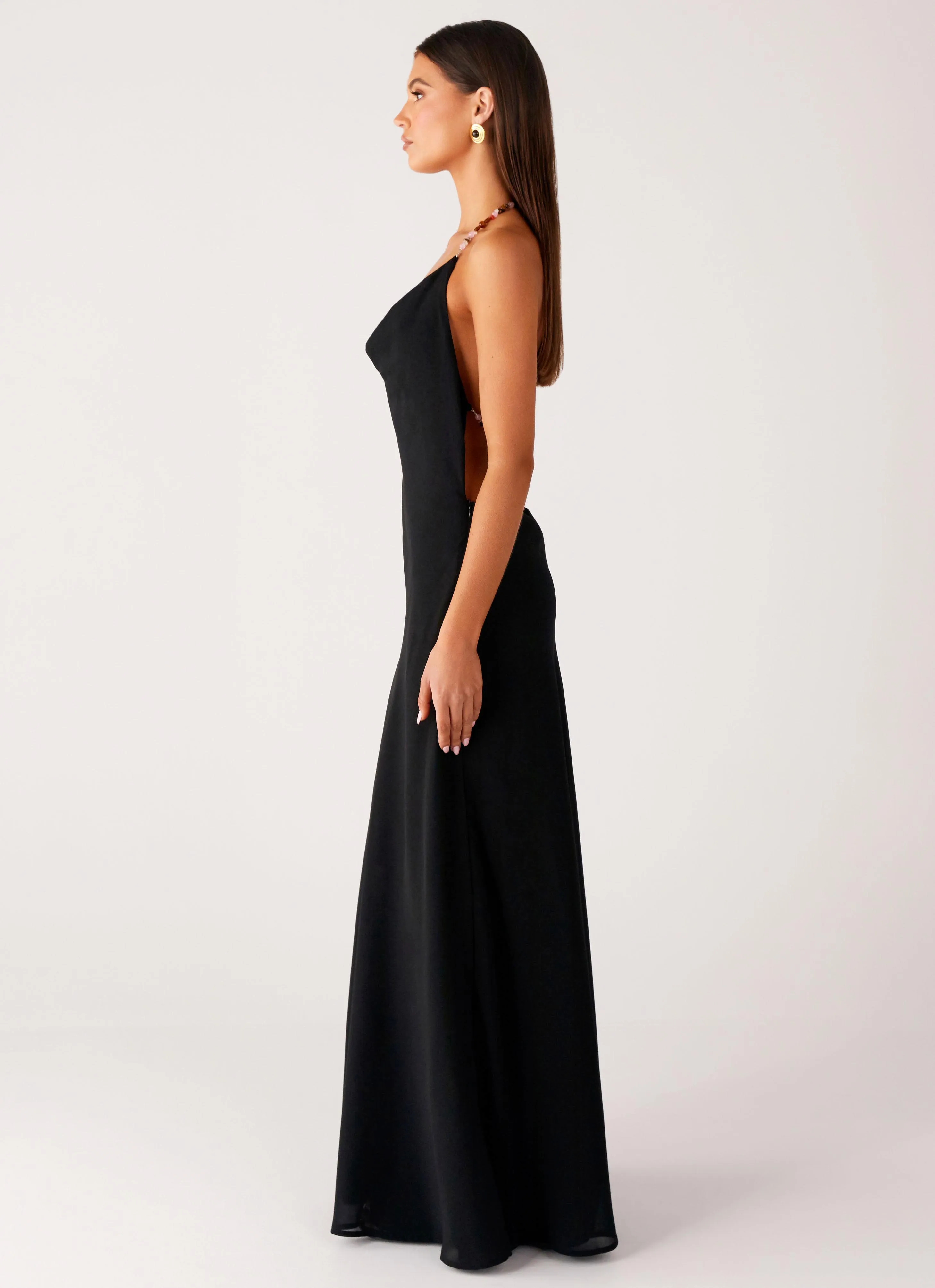 Morning Crush Cowl Maxi Dress - Black Bodycon-Fit