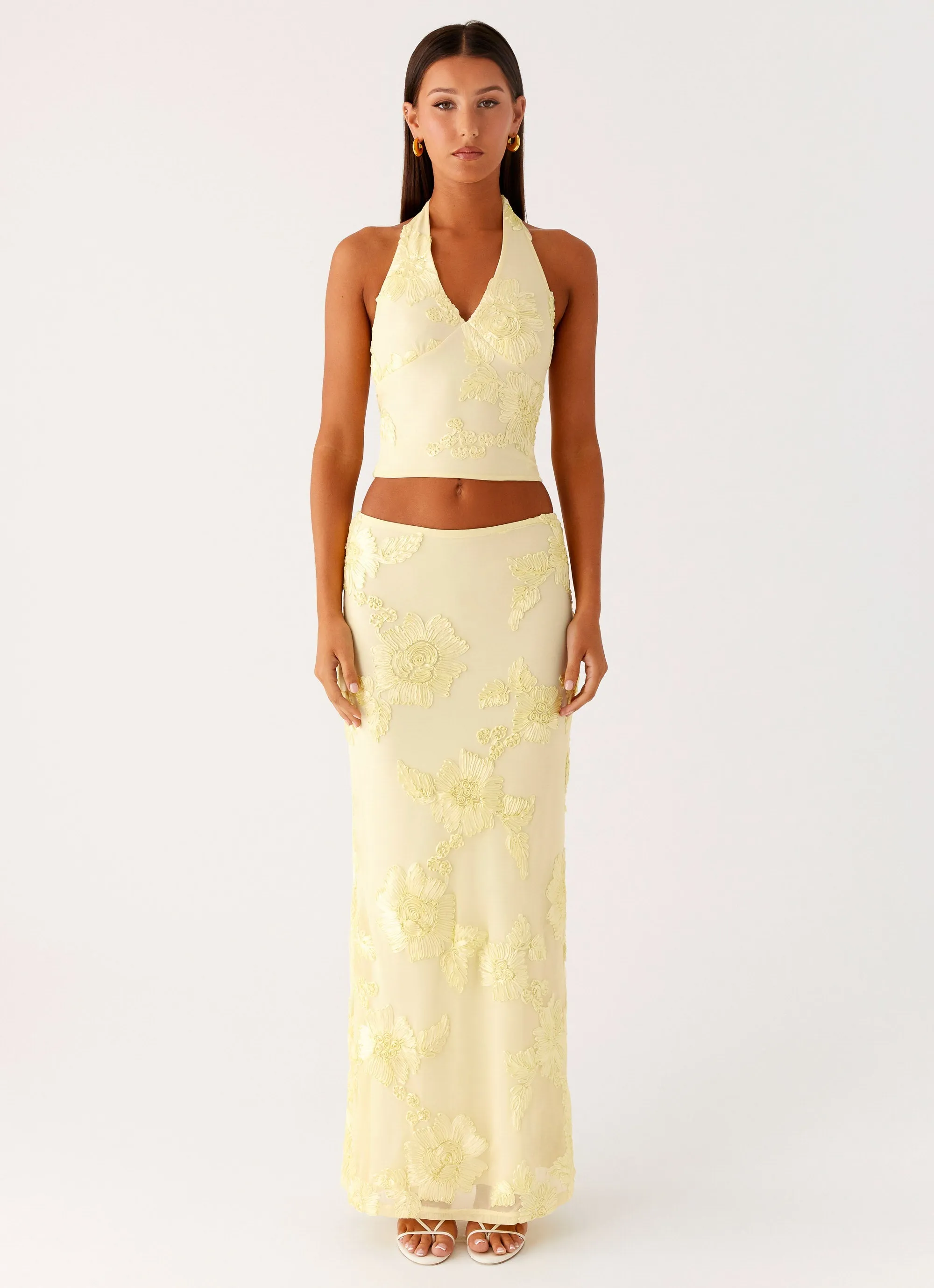 Sporty Edge Split hem Radiate Maxi Skirt - Yellow