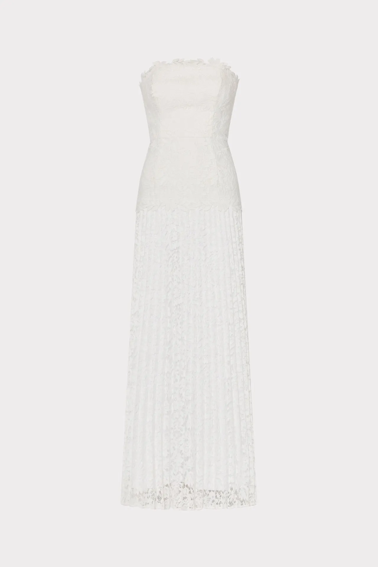 Modern Form Norelle Strapless Mixed Laces Pleated Maxi Dress