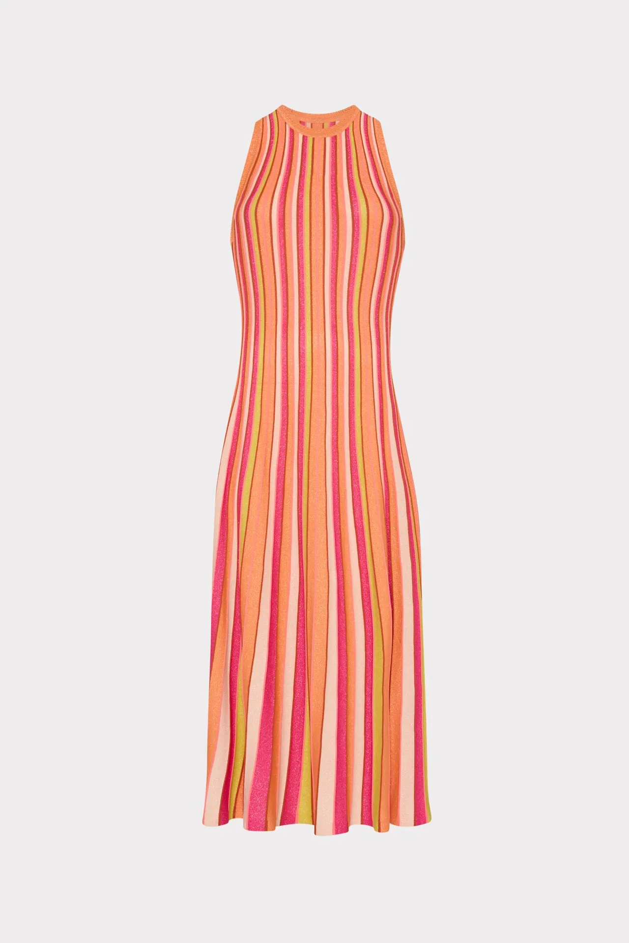 Live Soft Silky Surface Multi Color Stripe Sleeveless Midi Dress