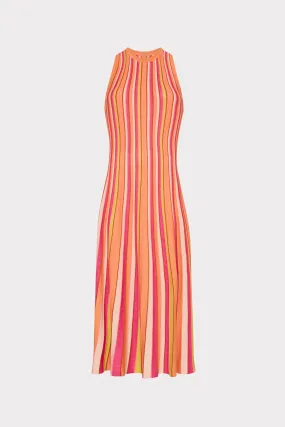 Live Soft Silky Surface Multi Color Stripe Sleeveless Midi Dress