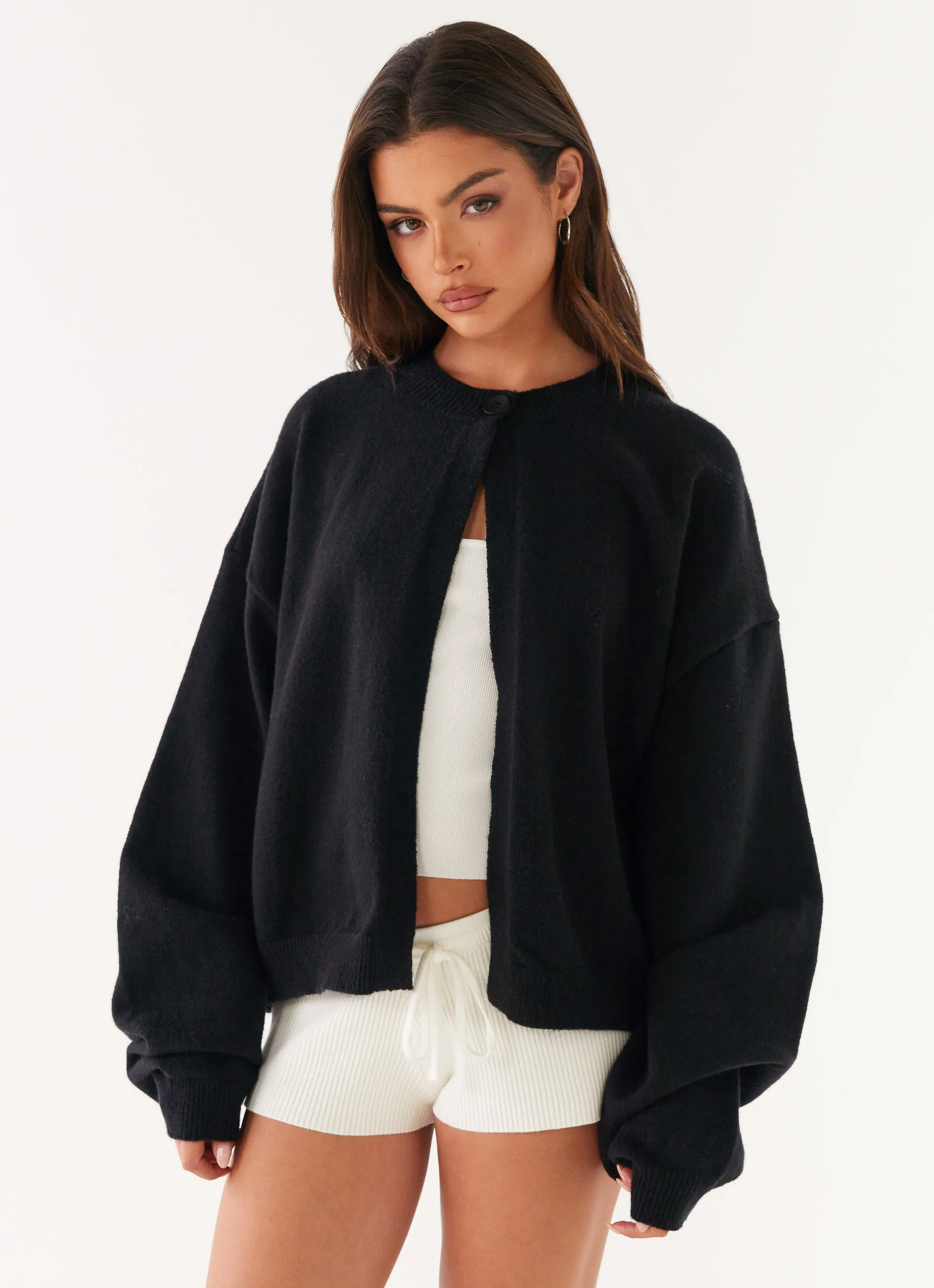 Chill Day Layer Everyday apparel Annie One Button Cardigan - Black