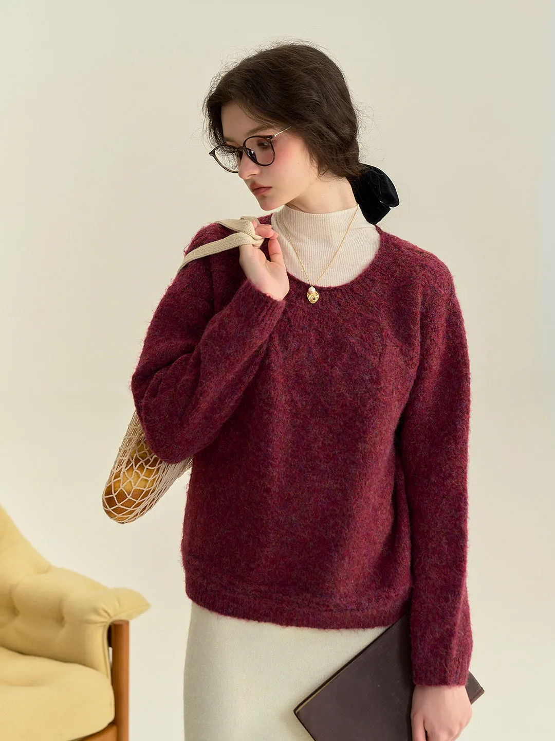 Arely Classic Round Neck Knitted Wool Sweater - Pink QuickDry Technology