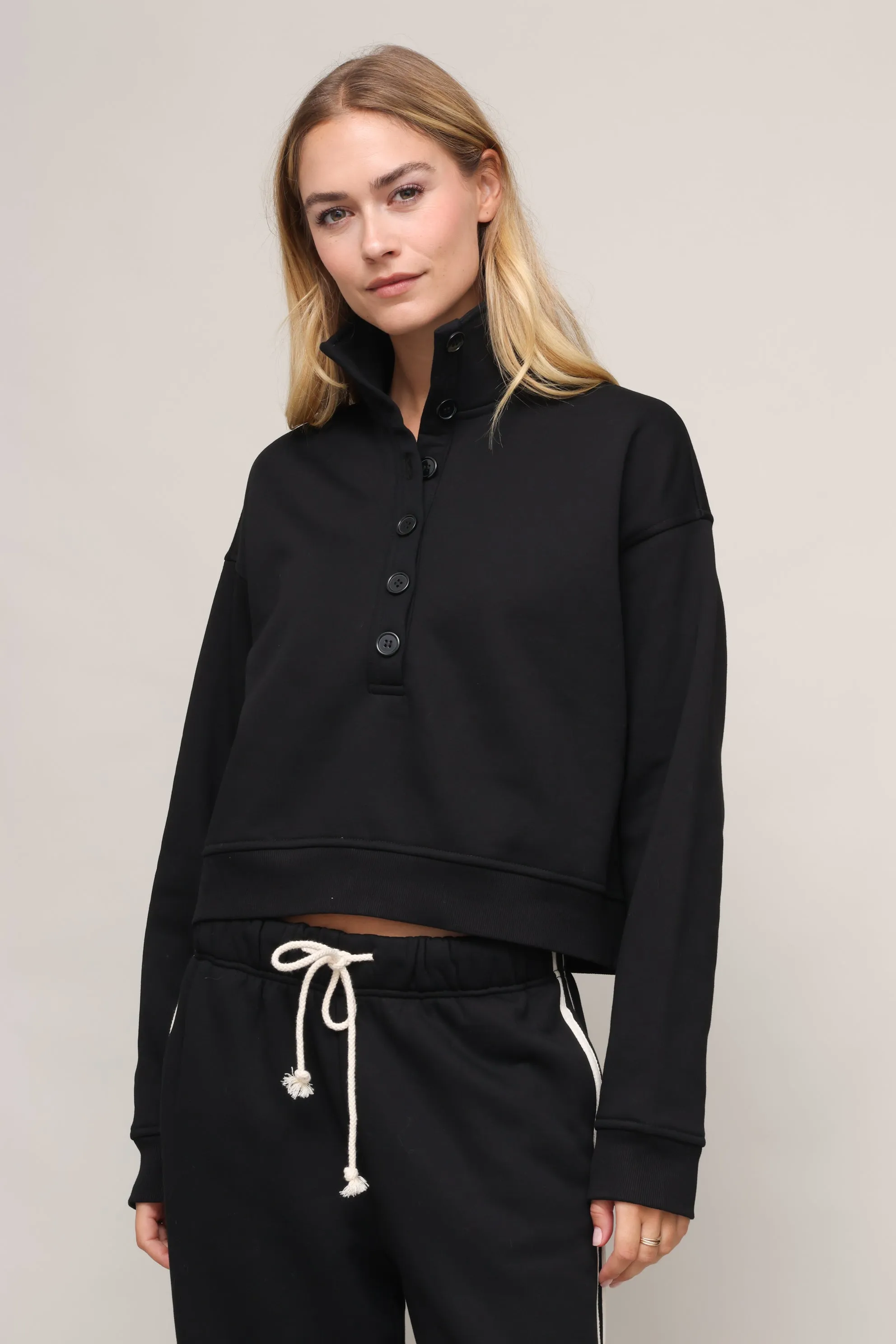 Simple Dress Line Up Button Henley Sweatshirt