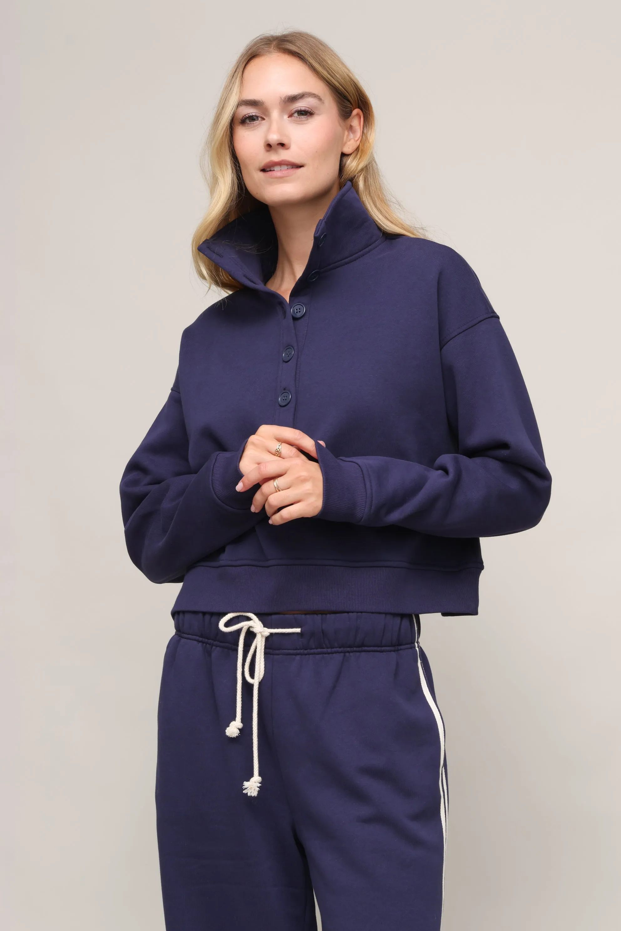 Garment Dyed Finish Sustainable Production Certified Line Up Button Henley Sweatshirt