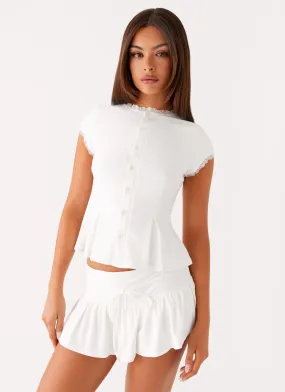 Landon Button Up Top - White DropShoulder