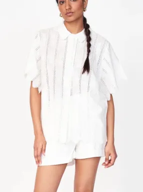 LightweightTexture Mirth Harbour Blouse in White Vine Eyelet