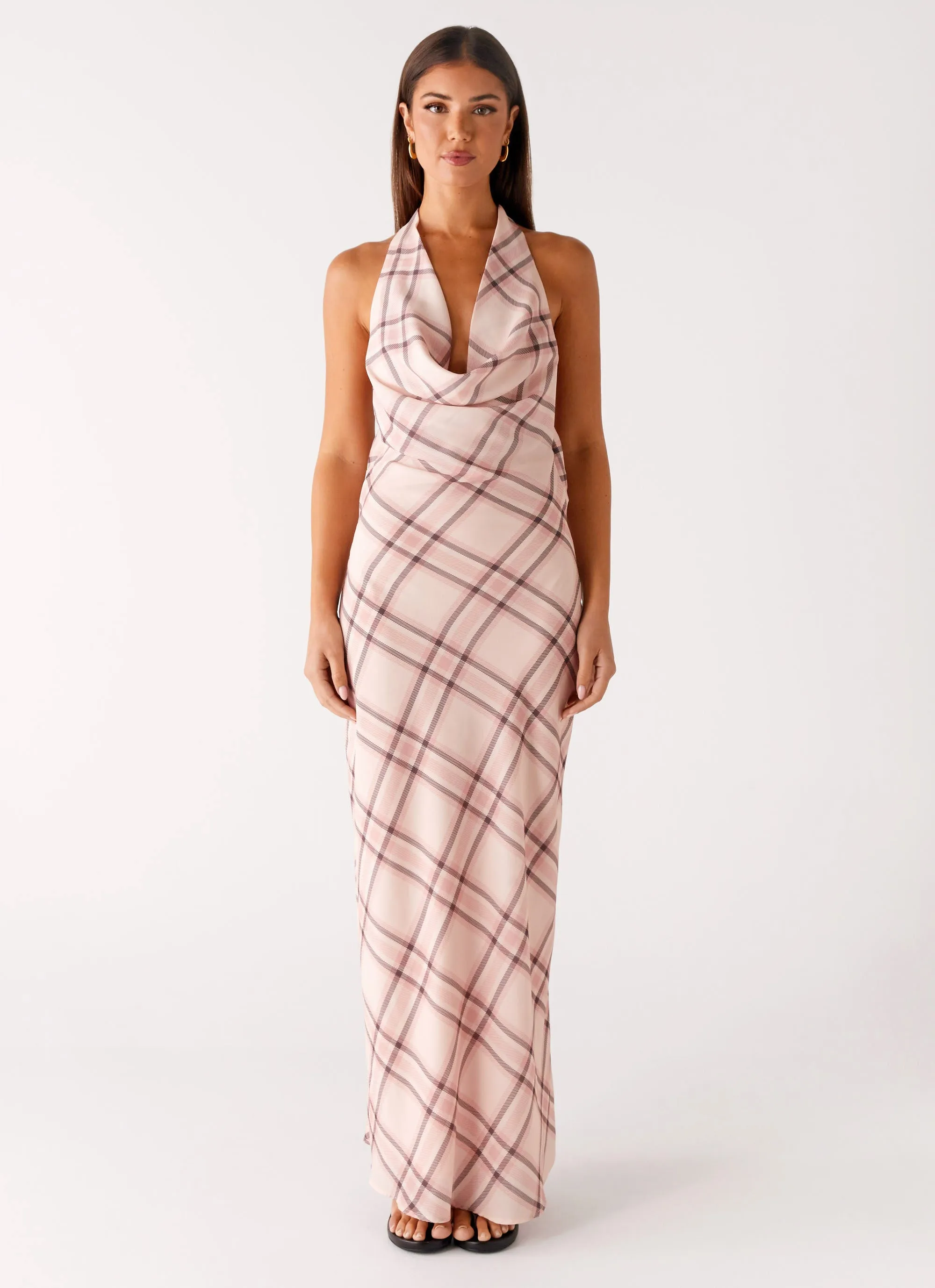 Wedding guest animal-print Muse Maxi Dress - Pink Check