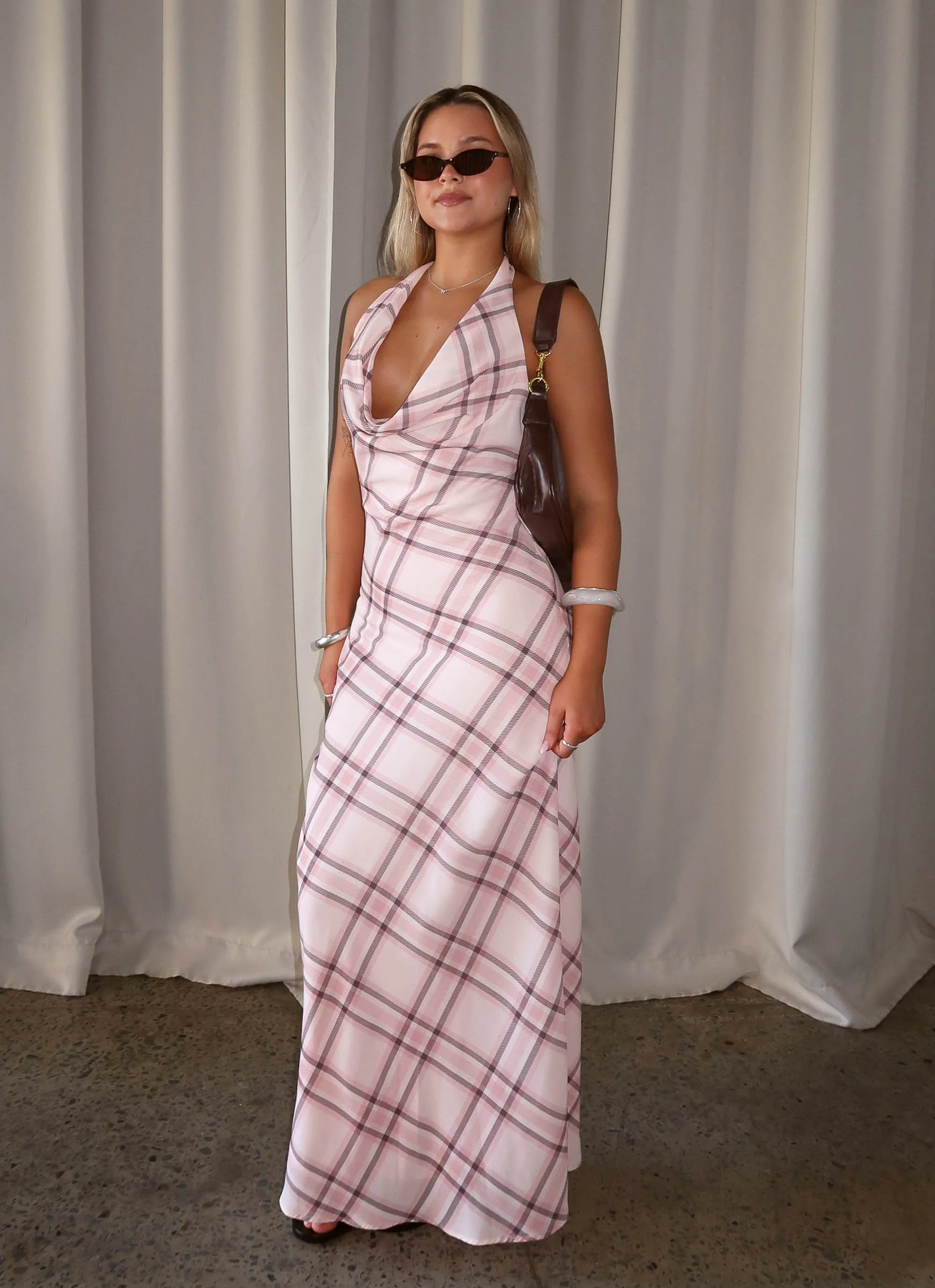 Muse Maxi Dress - Pink Check Ready Glow Mood Booster