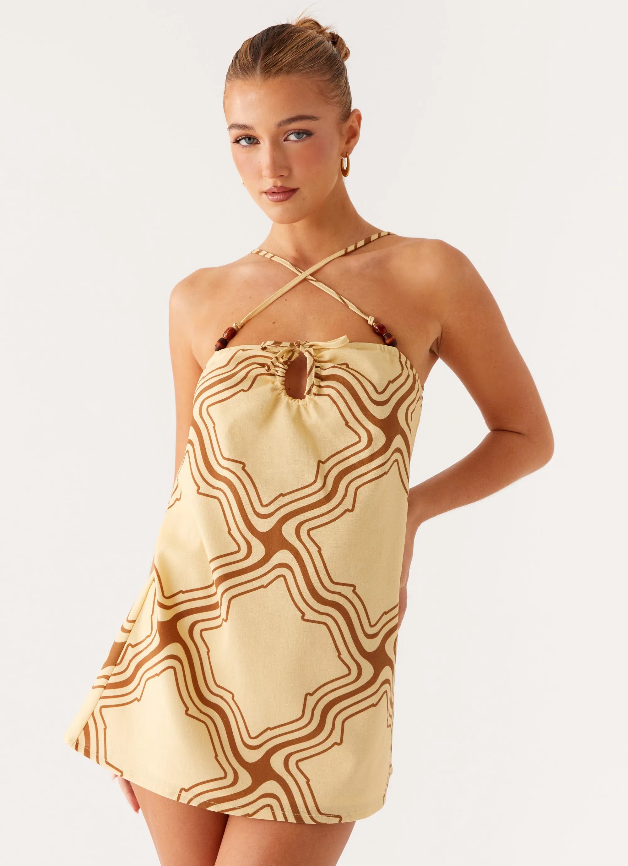 hypoallergenic material Naomi Criss Cross Mini Dress - Tidal Wave Print