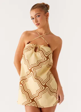 Relaxed Style Breathable Design Naomi Criss Cross Mini Dress - Tidal Wave Print