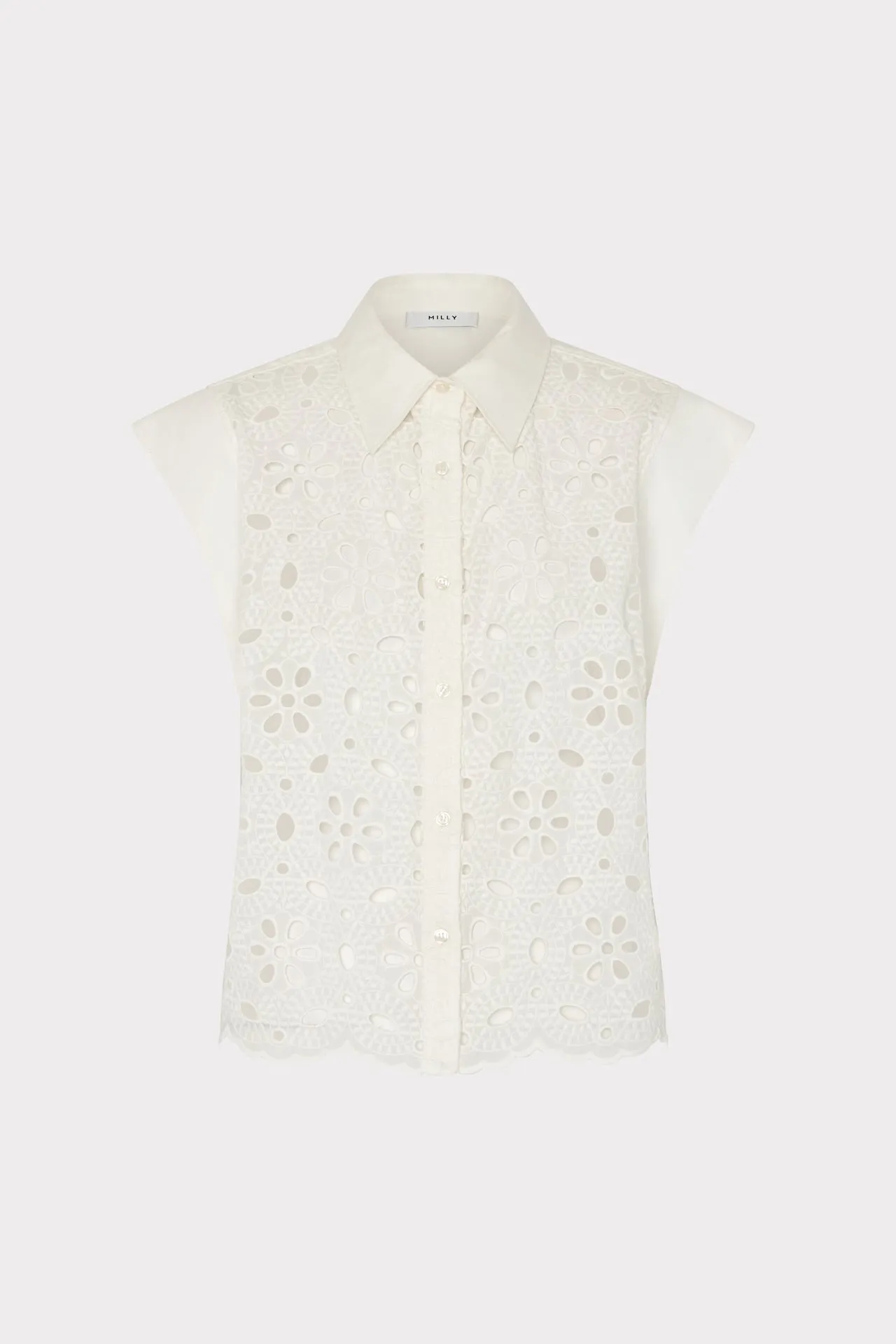 Natalia Floral Eyelet Button Up Button Down Collar Style Unlined Design