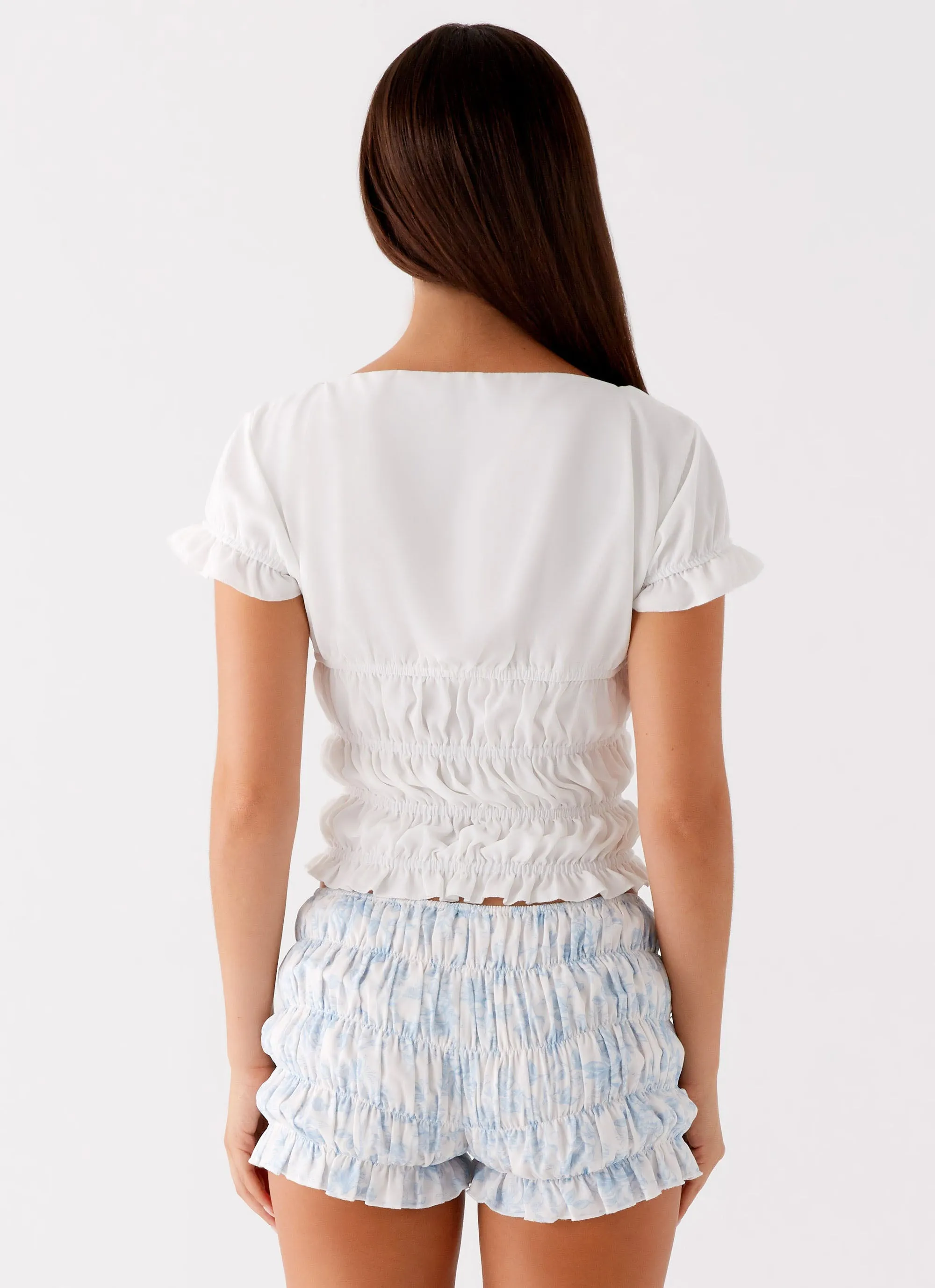 Contrast Stitch Natalia Ruched Top - Ivory