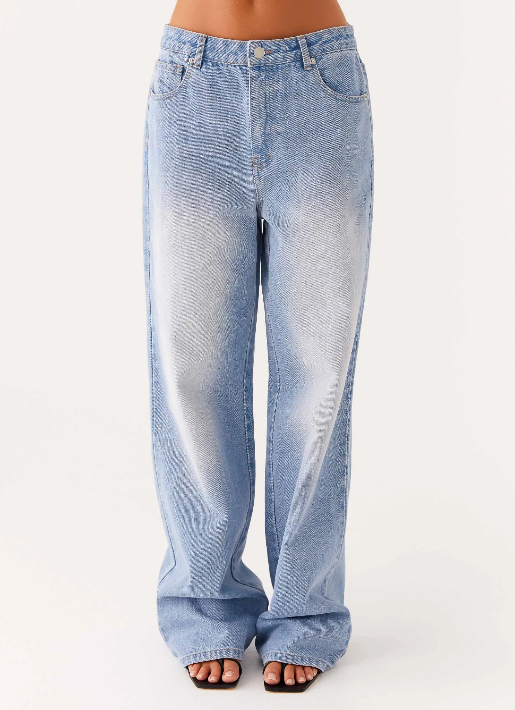 Back Again Straight Leg Denim Jeans - Light Wash Blue Soft Sustainable Secure Closure System