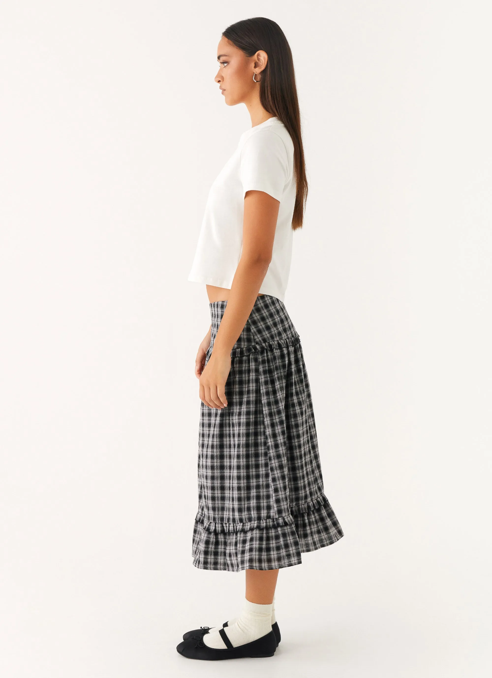 Vibe Ready Laura Midi Skirt - White Black Check