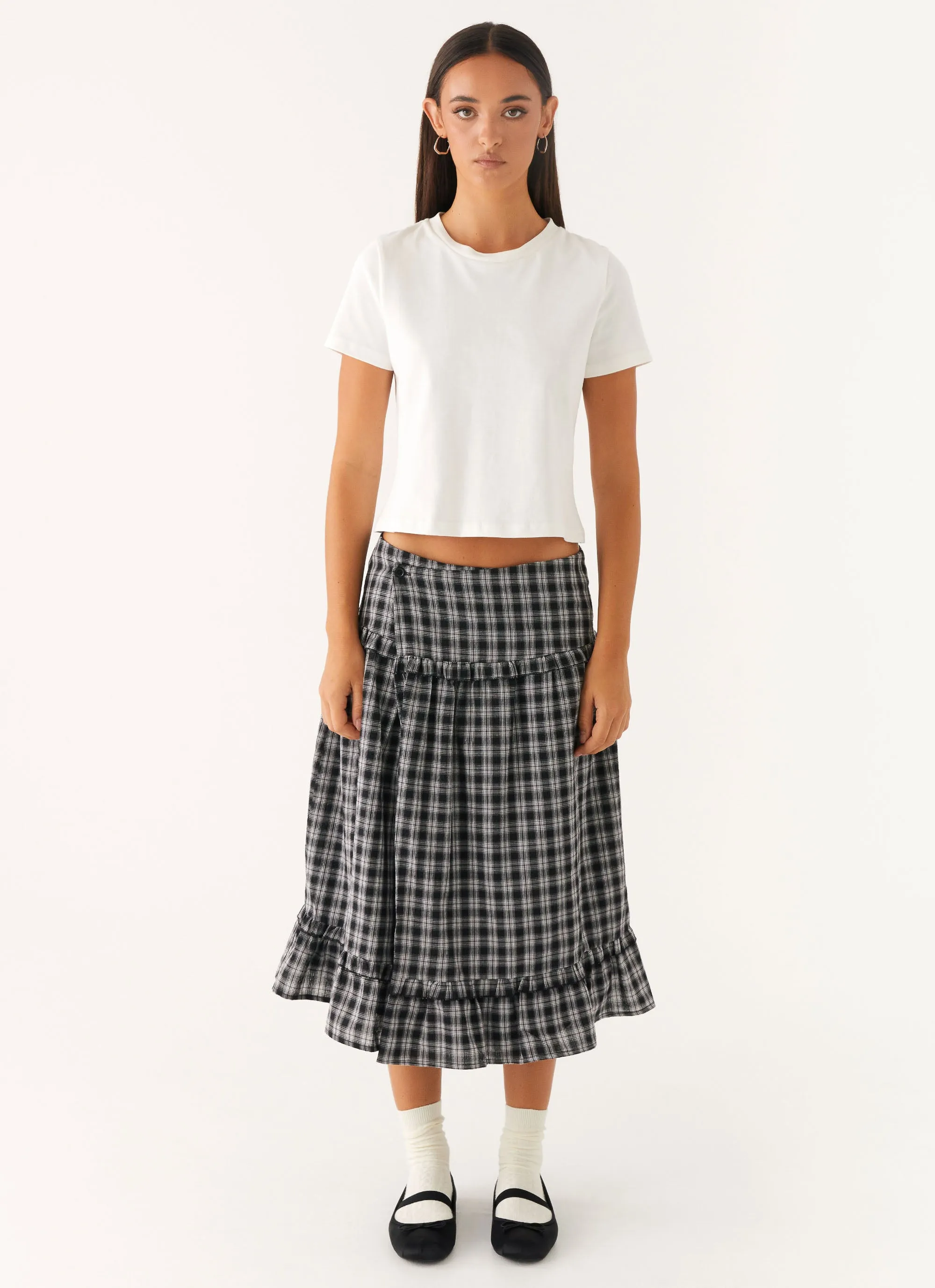 Effortless Wear Laura Midi Skirt - White Black Check