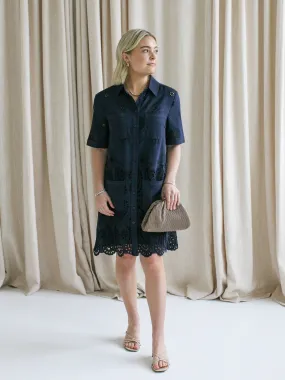 Navy Eyelet Shift Dress Soft Shape