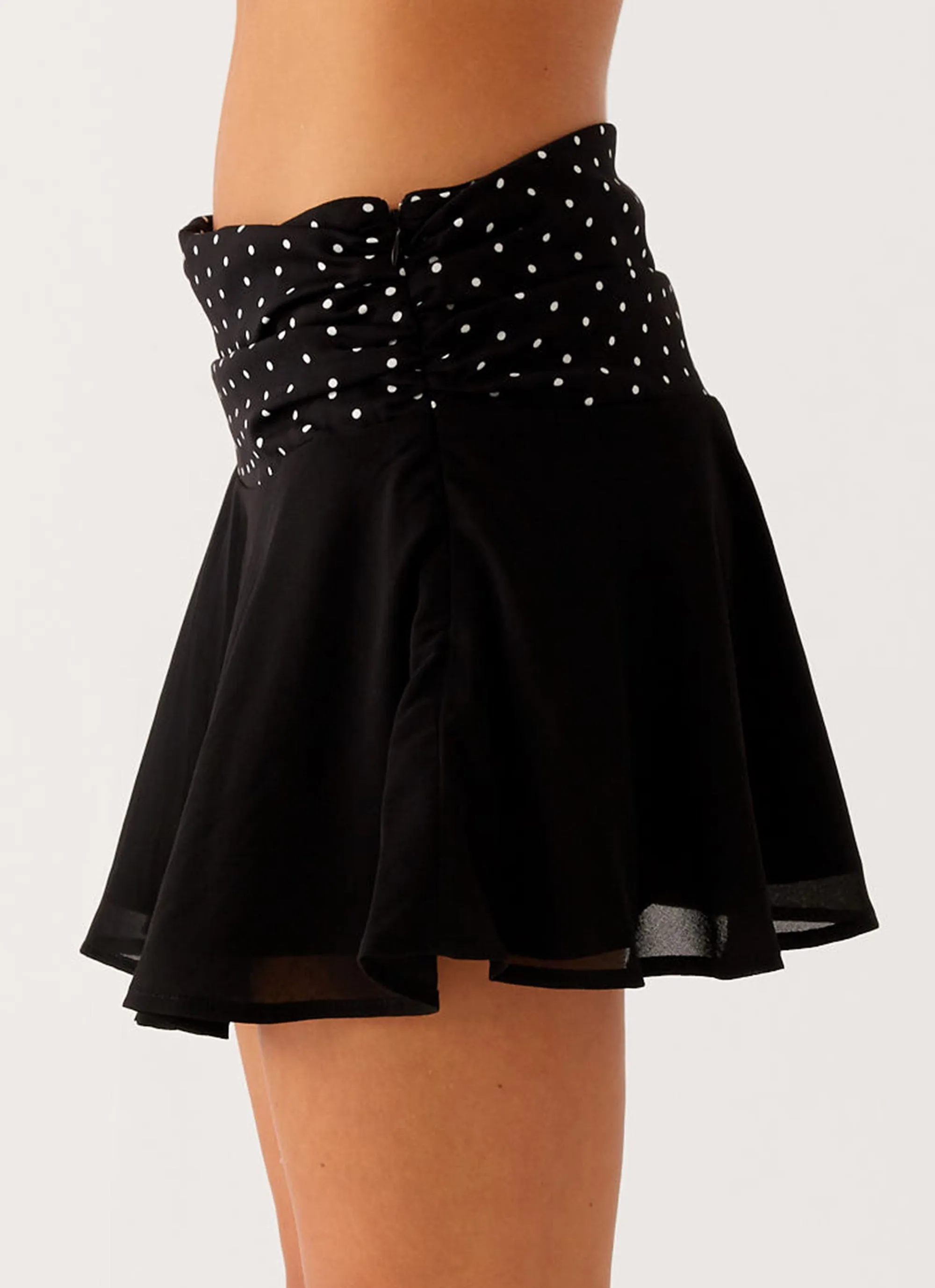 Comfort Waistline Fashion Fusion Colby Mini Skirt - Black Polka Dot