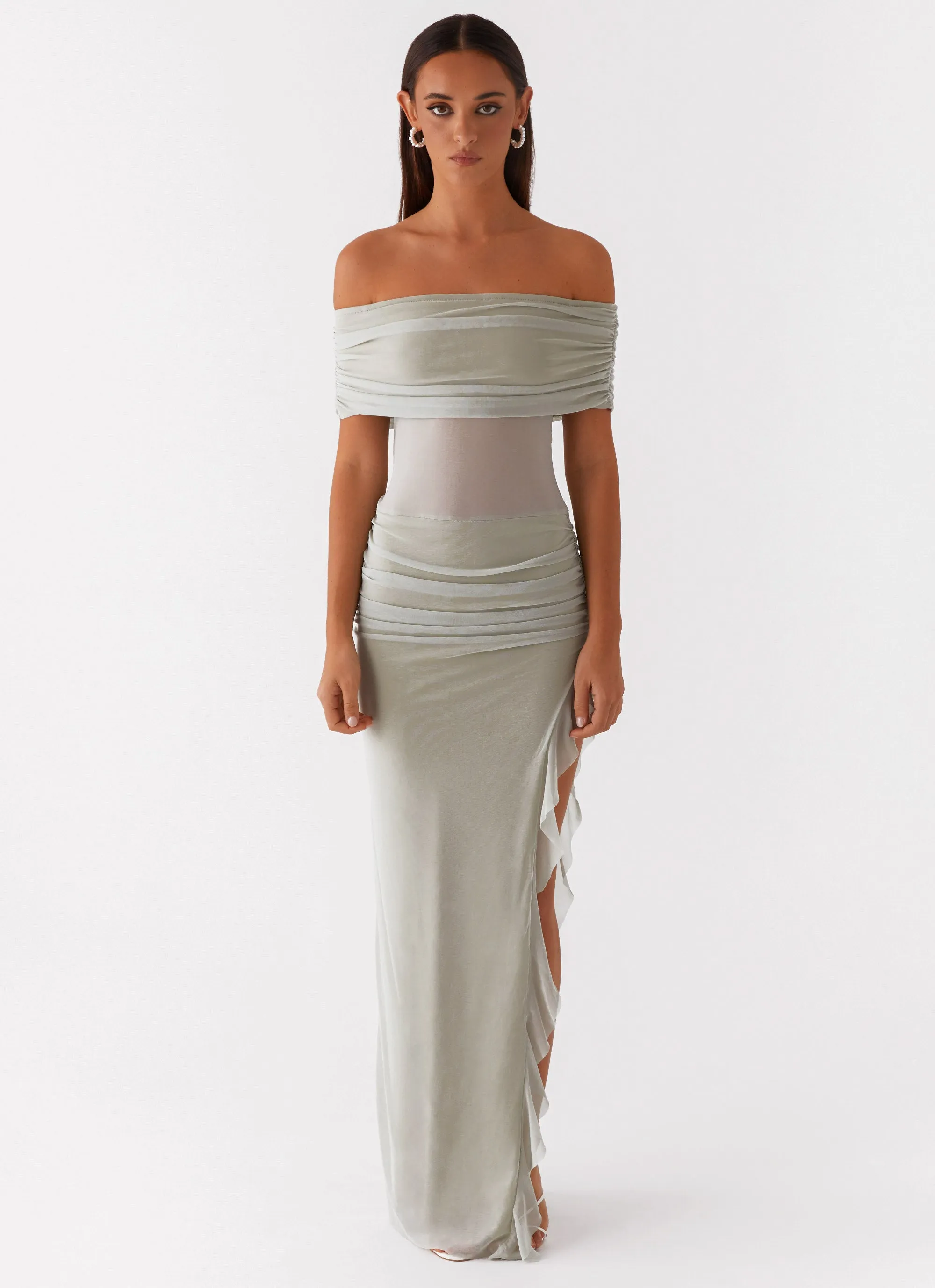 Nelly Off Shoulder Maxi Dress - Pistachio Sophisticated Line