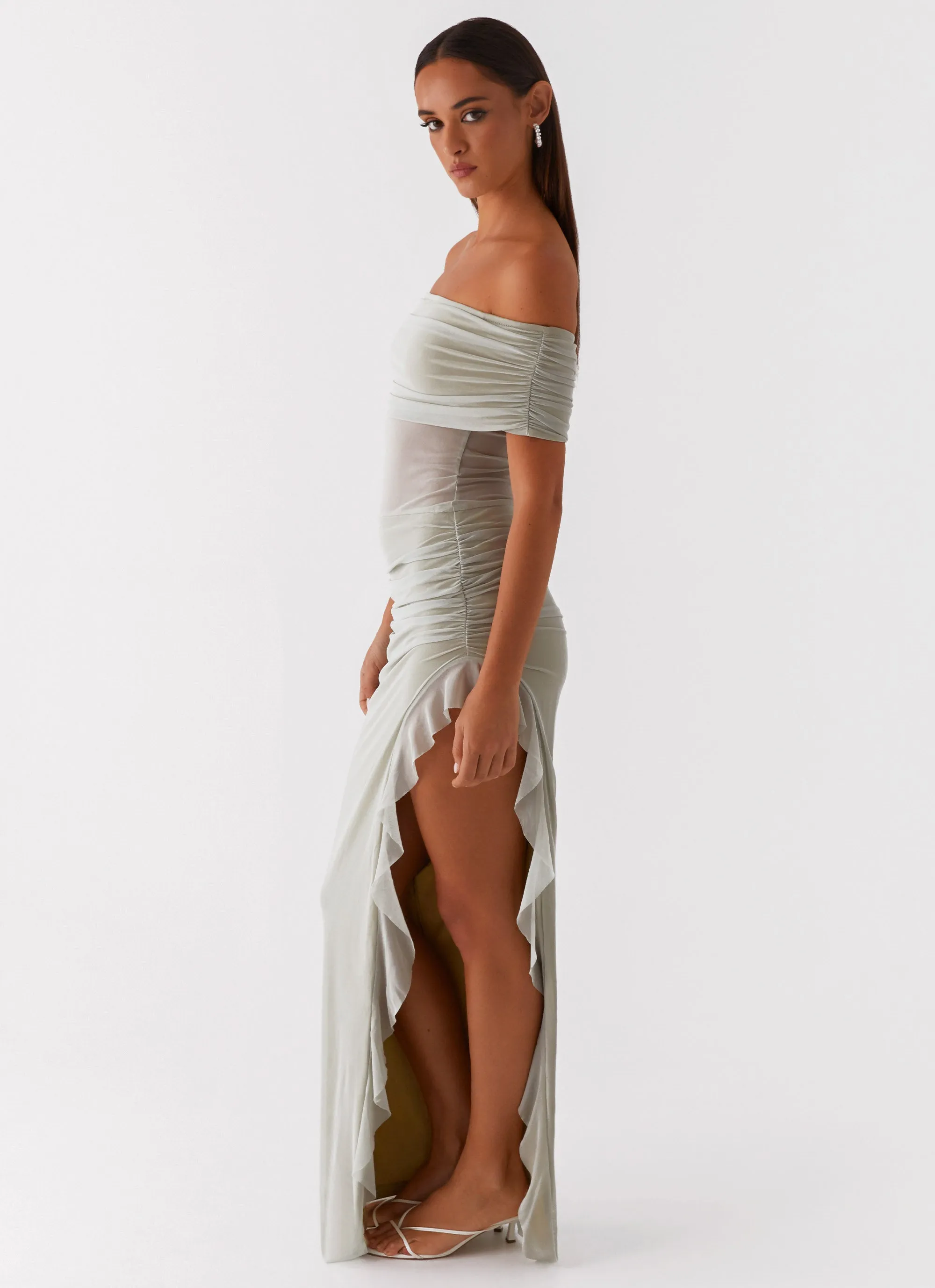 Travel-Pack Timeless Soft Nelly Off Shoulder Maxi Dress - Pistachio