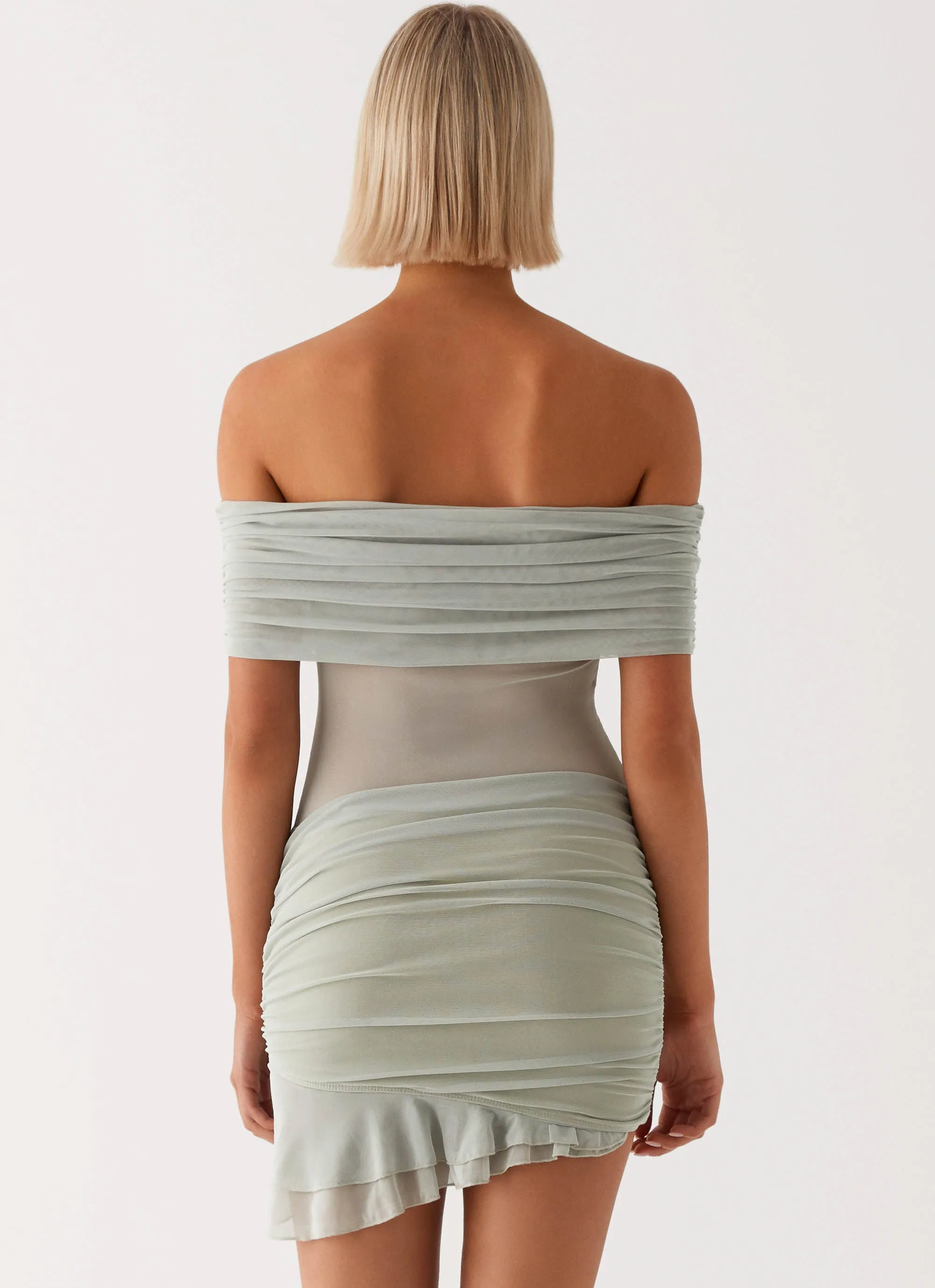 Nelly Off Shoulder Mini Dress - Pistachio Style Preview