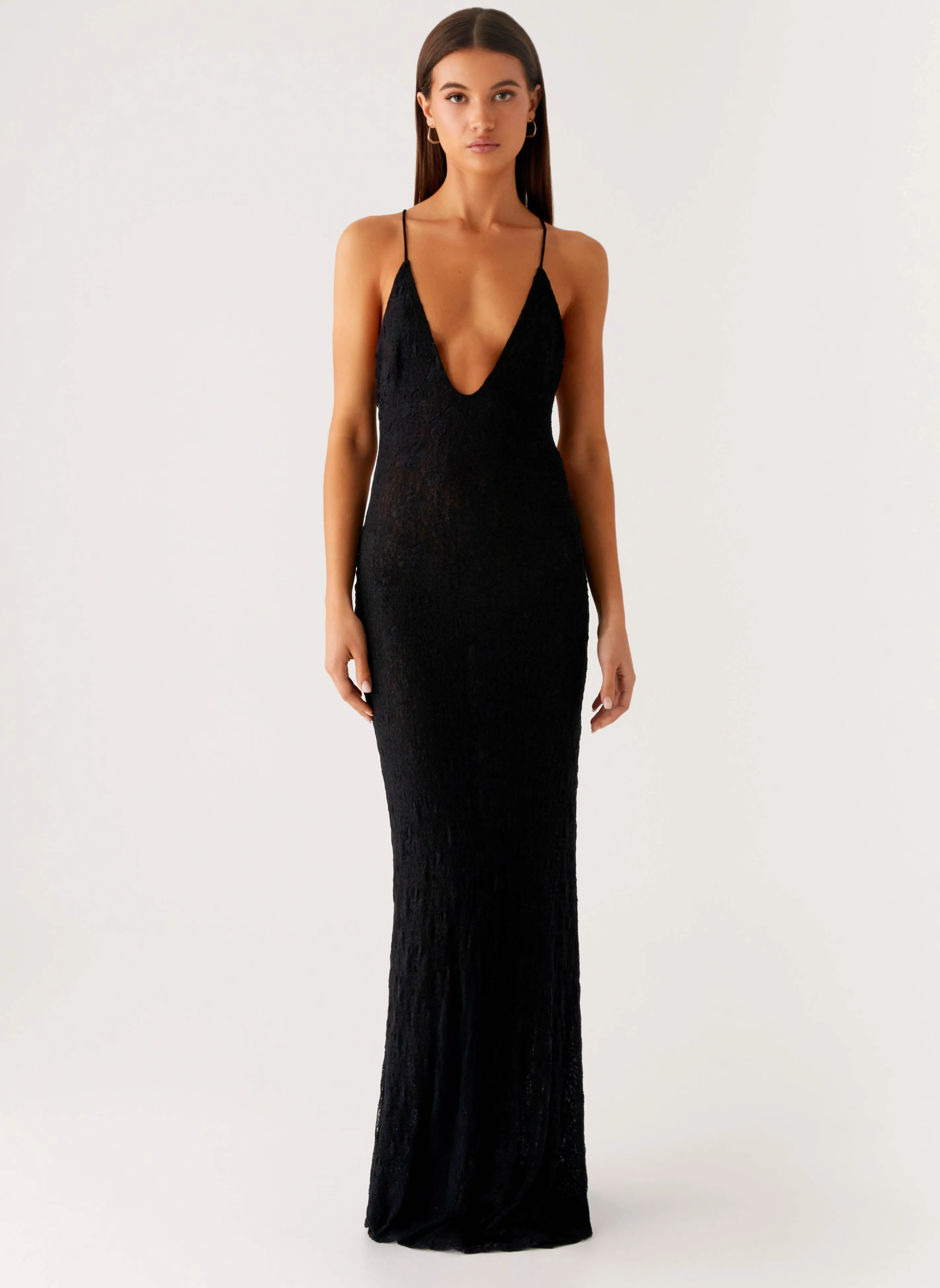 Gemstone-Detail Silky Movement Kylia Maxi Dress - Black