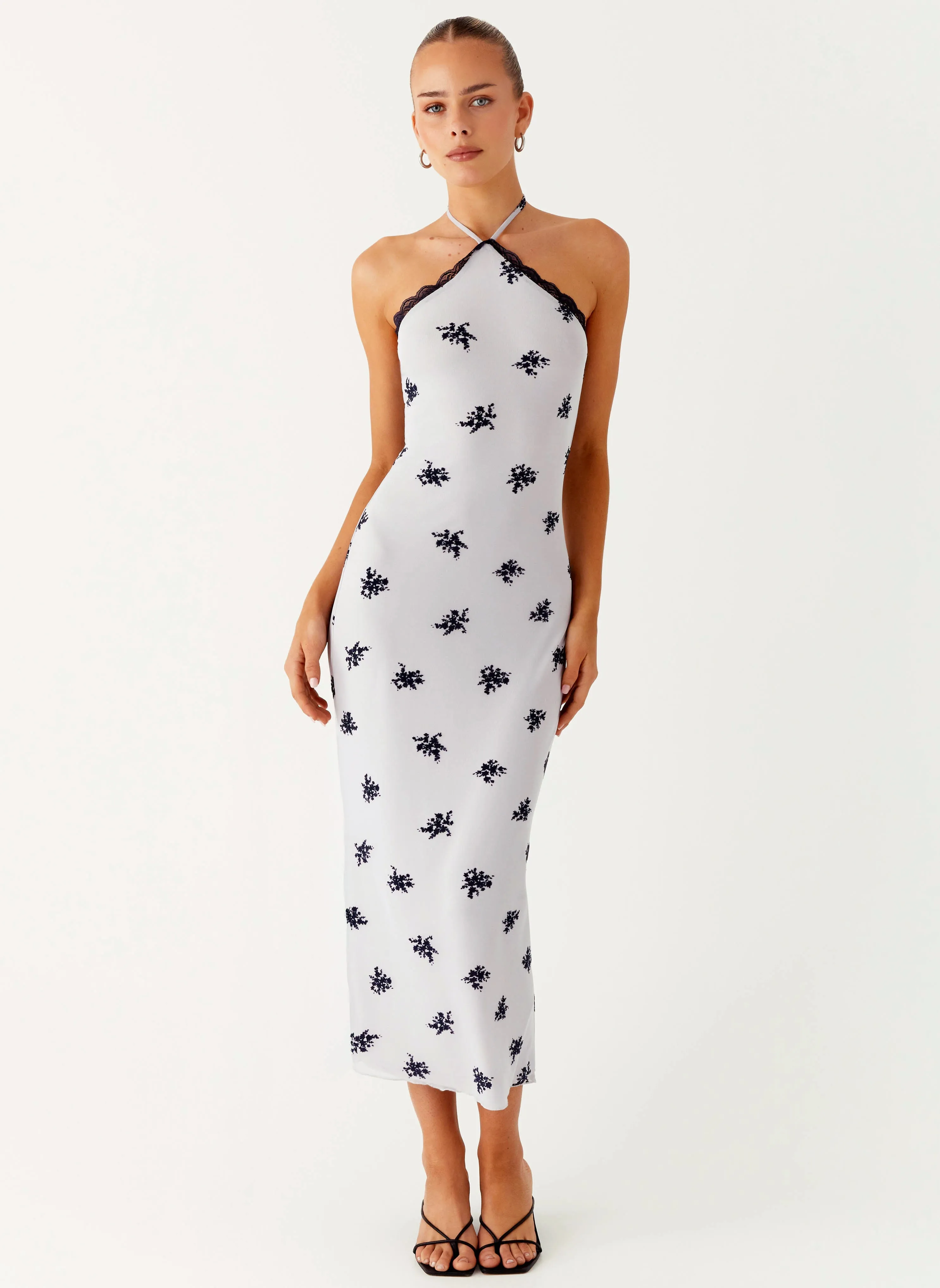 Nestel Flock Halter Midi Dress - Lilac Detachable-Detail Crystal-Detail